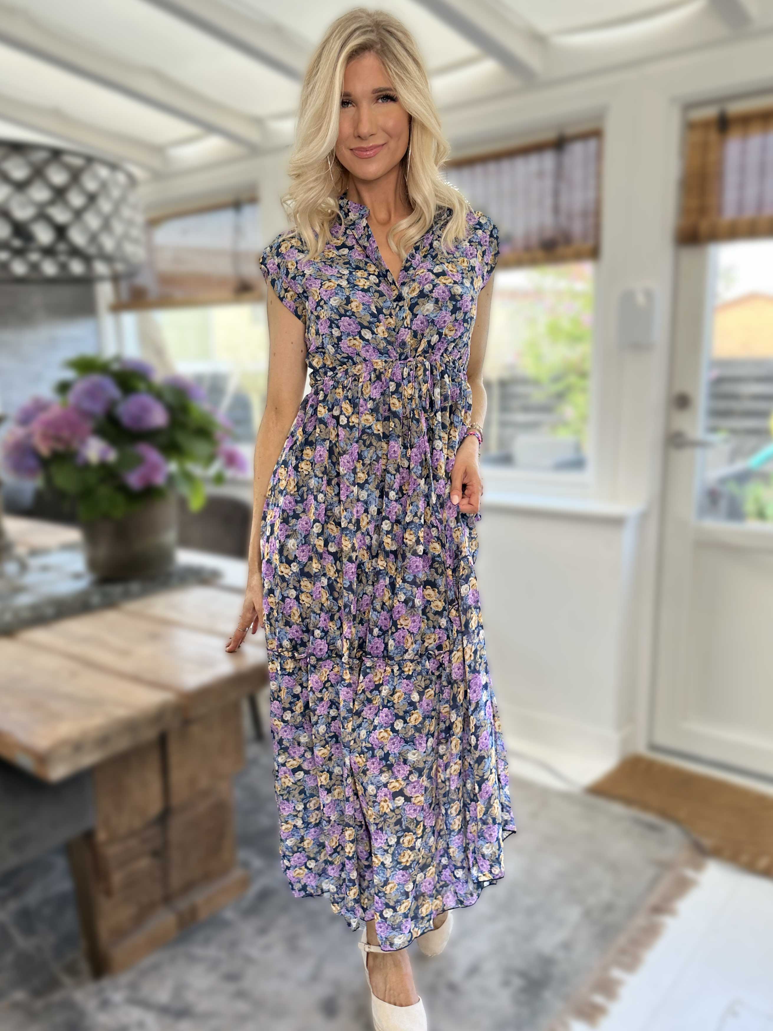 Alberte - Sød sommerkjole i chiffon med blomsterprint